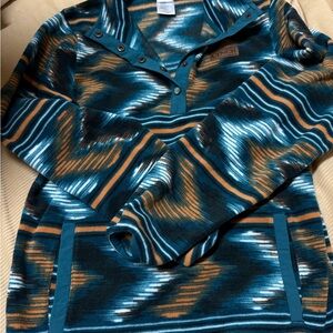 Cinch Women's Teal and Orange Patterned Sweater